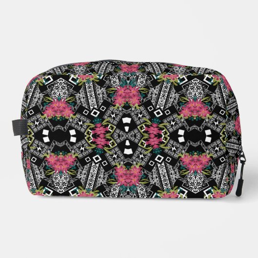 Trousse De Toilette Bouquets de fleurs roses sur une géométrie (Recto)