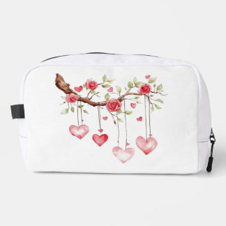 Trousse De Toilette Branche de roses roses à l'aquarelle avec coeurs s