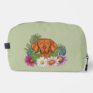 Trousse De Toilette Braque hongrois et fleurs colorées d'été vertes