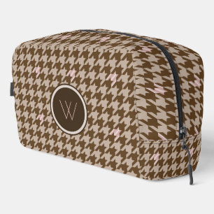 Trousse De Toilette Brun avec accent de ton rose Houndstooth