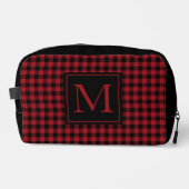 Trousse De Toilette Buffle Rouge Et Noir Plaid Monogramme Personnalisé (Recto)