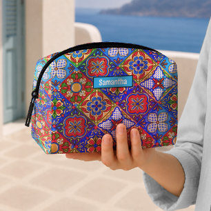 Trousse De Toilette Carreaux Talavera Bleu Violet Chic Monogramme