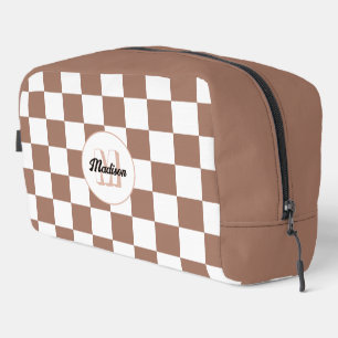 Trousse De Toilette Carrés à damier marron moka blanc rétro Monogramme