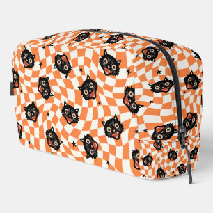 Trousse De Toilette Chat noir rétro Motif chèque orange
