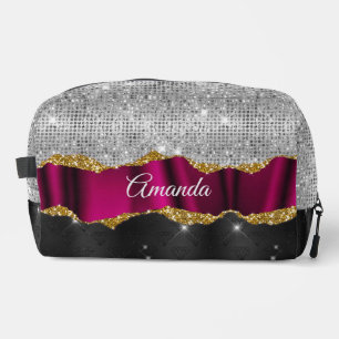 Trousse De Toilette Chic faux argent parties scintillant Fuchsia noir 