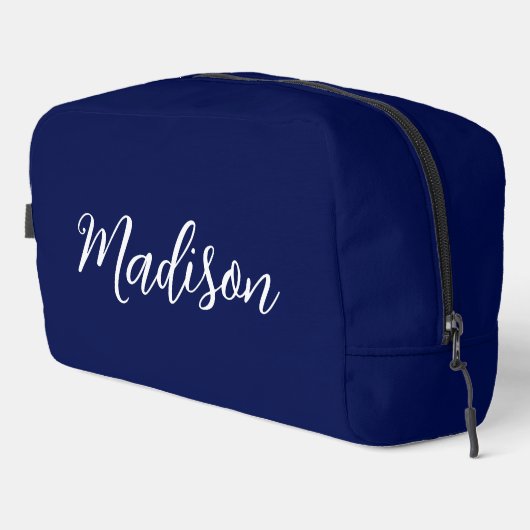 Trousse De Toilette Chic Navy Blue Name Custom Handwritten Script (Coin droit)