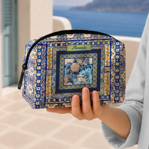 Trousse De Toilette Chinoiserie de monogramme élégant à carreaux bleus
