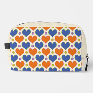 Trousse De Toilette Cœurs d'amour et motif à pois en bleu et orange
