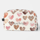 Trousse De Toilette Coeurs Empreintes de léopard Brown roses (Recto)