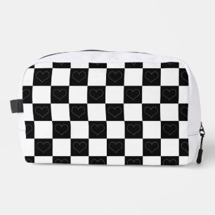 Trousse De Toilette Cœurs en damier noir et blanc