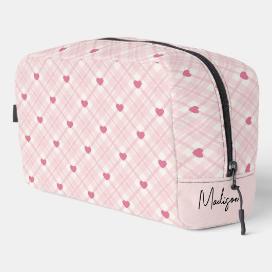 Trousse De Toilette Coeurs Plaid Personnalisés (Coin droit)