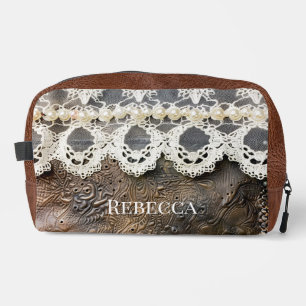 Trousse De Toilette Cuir Outilé Occidental Rustique et Dentelle Antiqu
