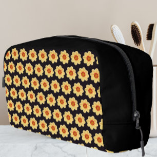 Trousse De Toilette Dahlia jaune motif floral sur noir