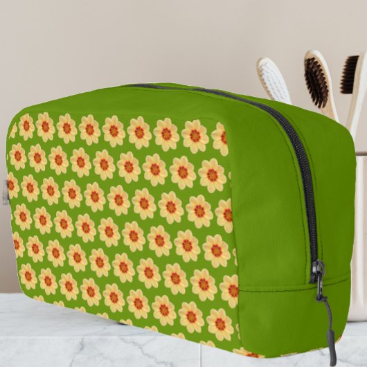 Trousse De Toilette Dahlia jaune motif floral sur vert