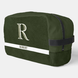 Trousse De Toilette Découpe en cuir vert Nom du monogramme blanc