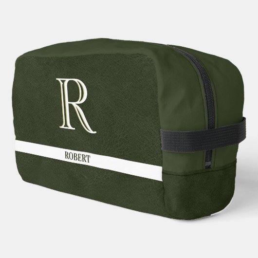 Trousse De Toilette Découpe en cuir vert Nom du monogramme blanc (Coin gauche)