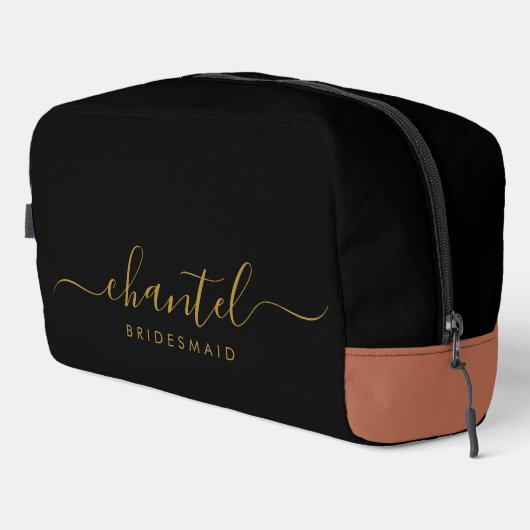 Trousse De Toilette Demoiselle d'honneur écriture dorée moderne noir (Coin droit)