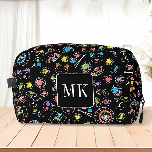 Trousse De Toilette Doodles japonais Kawaii sur initiales de monogramm