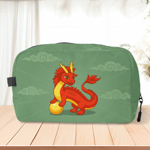 Trousse De Toilette Dragon Chinois Rouge sur Fond Vert