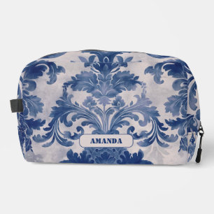 Trousse De Toilette Élégant damassé Bleu toile de jouy monogramme