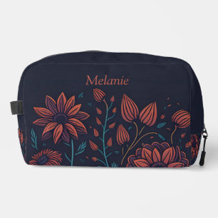 Trousse De Toilette Elégant Floral moderne rouge et bleu Personnalisé