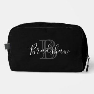 Trousse De Toilette Élégant Monogramme d'argent noir Nom personnalisé