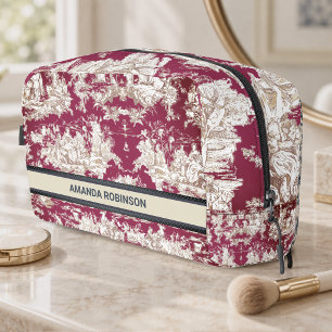 Trousse De Toilette Élégant monogramme vintage rouge lac toile de jouy
