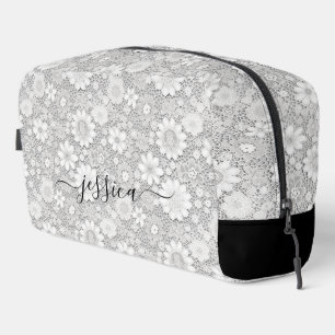 Trousse De Toilette Élégant nom du script motif de dentelle fleurie bl