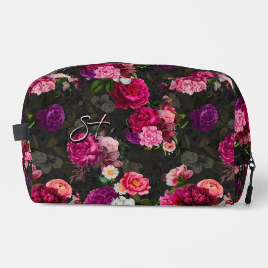 Trousse De Toilette Élégant rose fleurs noir monogramme accessoire (Recto)