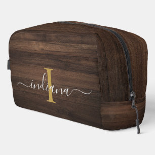 Trousse De Toilette Élégante écriture monogramme aspect bois rustique