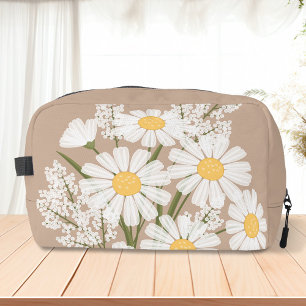 Trousse De Toilette Elégante marguerite florale blanche sur beige