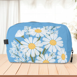 Trousse De Toilette Elégante marguerite florale blanche sur bleu