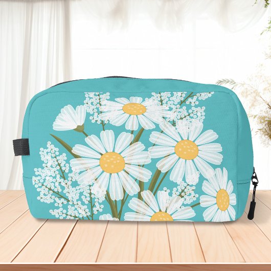 Trousse De Toilette Elégante marguerite florale blanche sur Turquoise