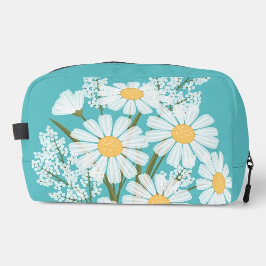 Trousse De Toilette Elégante marguerite florale blanche sur Turquoise (Recto)