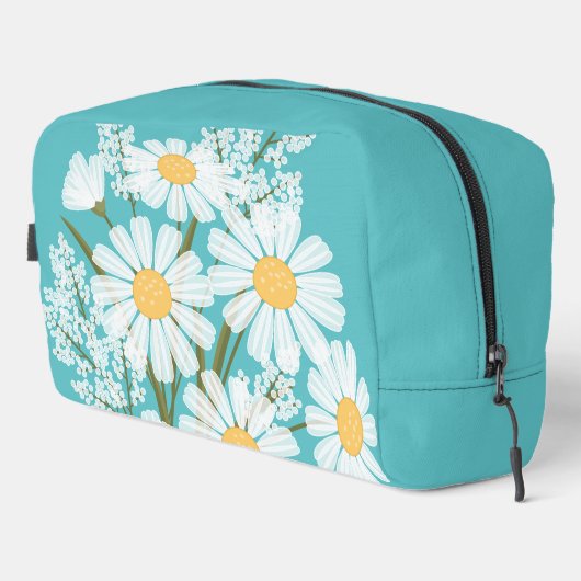 Trousse De Toilette Elégante marguerite florale blanche sur Turquoise (Coin droit)