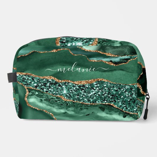 Trousse De Toilette Emerald Green Gold Parties scintillant personnalis (Recto)