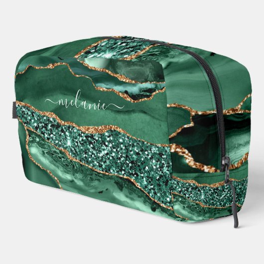 Trousse De Toilette Emerald Green Gold Parties scintillant personnalis (Coin droit)