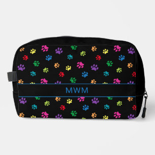 Trousse De Toilette Empreintes de pattes colorées personnalisées Noire