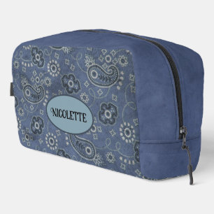 Trousse De Toilette Faux Blue Suede et Western Blue Paisley