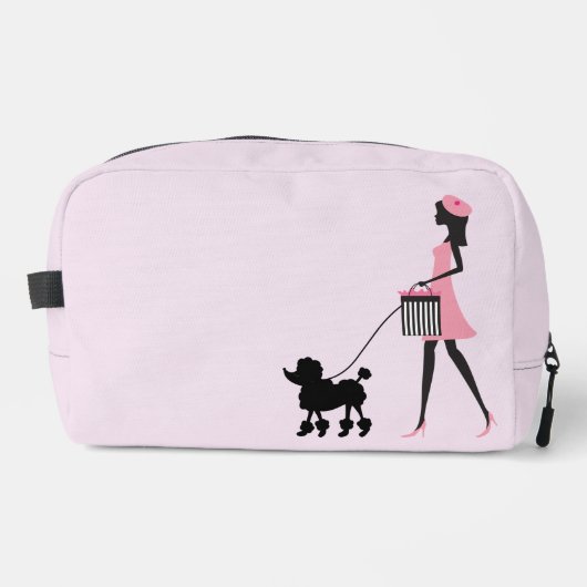 Trousse De Toilette Femme en rose marchant caniche noire (Recto)