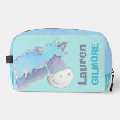 Trousse De Toilette Filles nom mignon poney aquarelle bleu aqua (Recto)