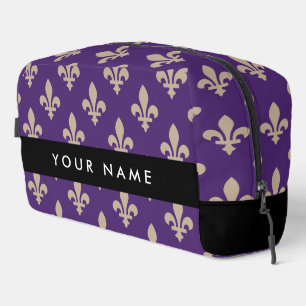 Trousse De Toilette Fleur de Lis, Beige sur Violet, Royal, Votre Nom