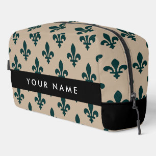 Trousse De Toilette Fleur de Lis, Vert sur Beige, Royal, Votre Nom
