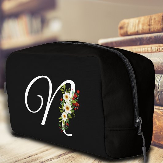 Trousse De Toilette Fleur rouge initiale de monogramme classique cadea