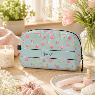 Trousse De Toilette Fleurs Aquarelles Roses Personnalisées