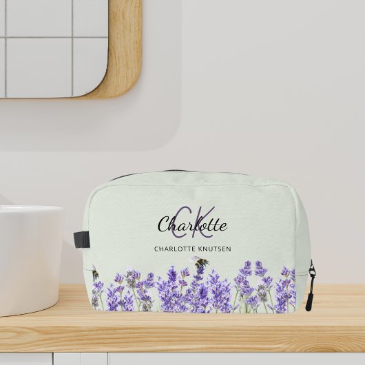 Trousse De Toilette Fleurs de lavande sauge nom vert monogramme