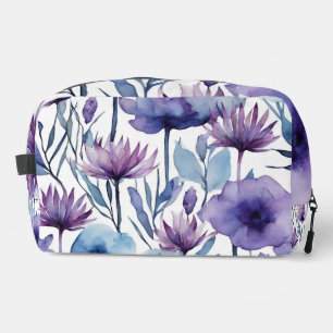 Trousse De Toilette Fleurs Violettes Et Bleues Aquarelle Design Floral