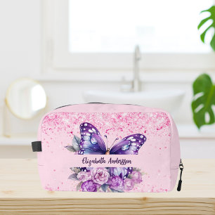 Trousse De Toilette Fleurs violettes roses papillon