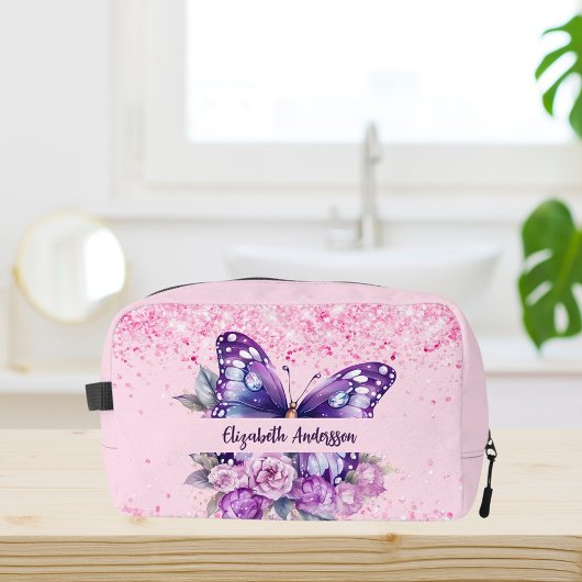 Trousse De Toilette Fleurs violettes roses papillon