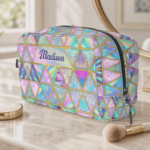 Trousse De Toilette Géométrique doré faux holographique élégant